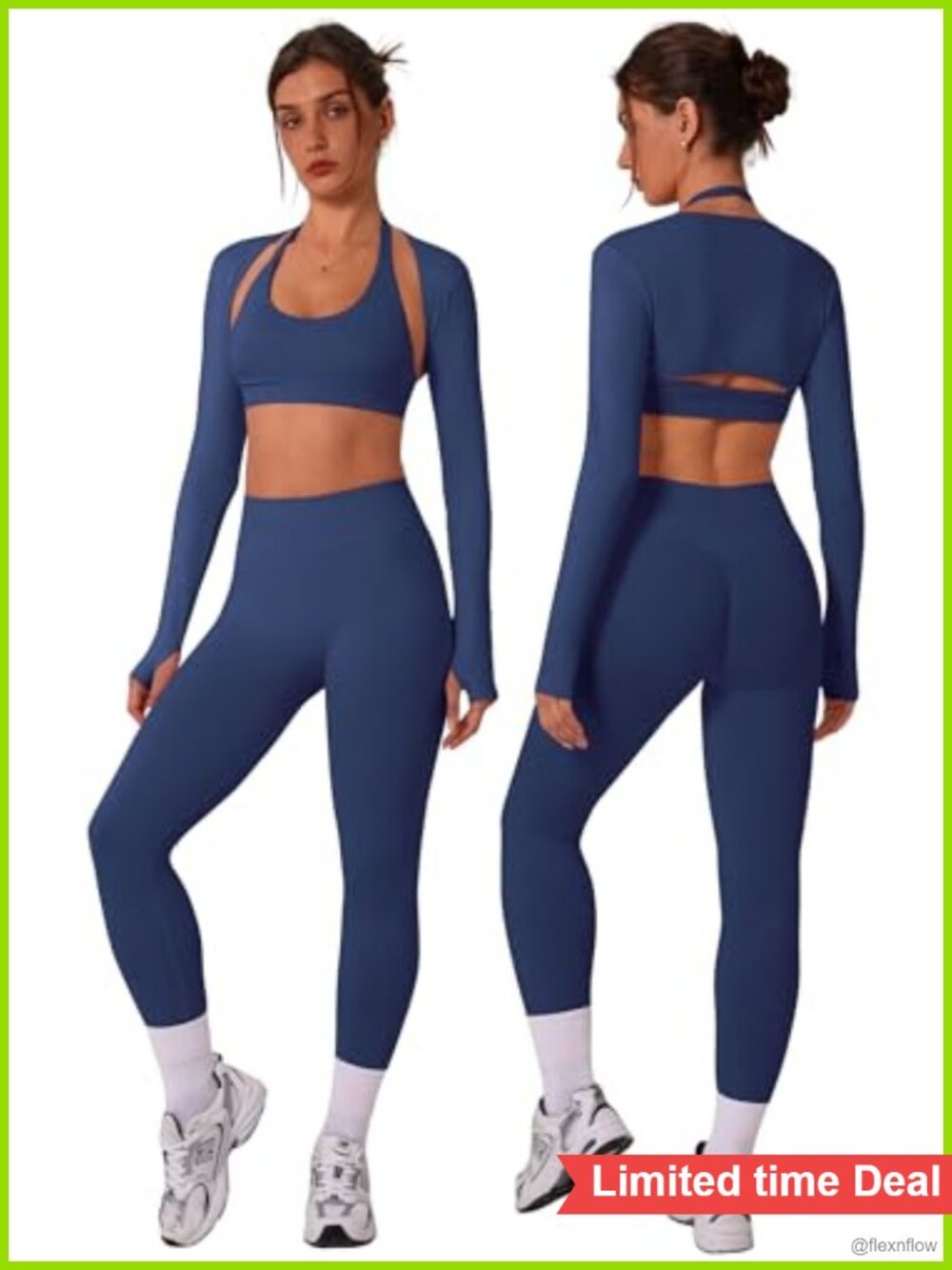 Women's Seamless 3 Piece Workout Set Halter Sports Bra Leggings Shrug